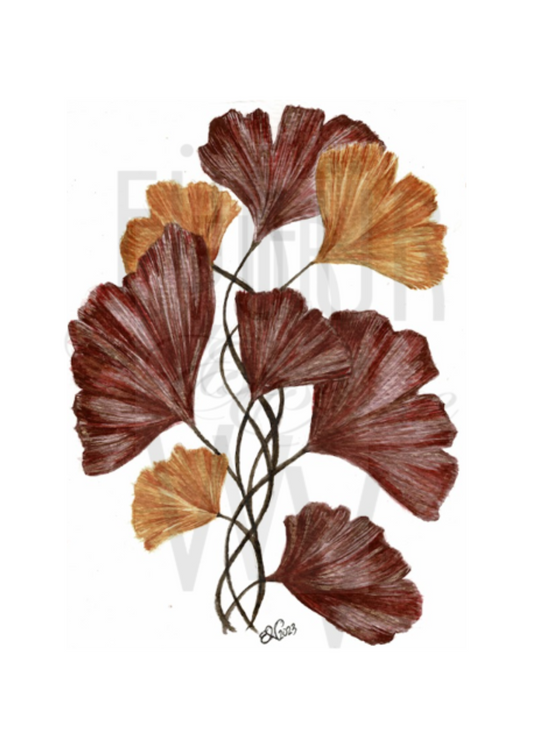 GINKGO IN BURGUNDY & GOLD