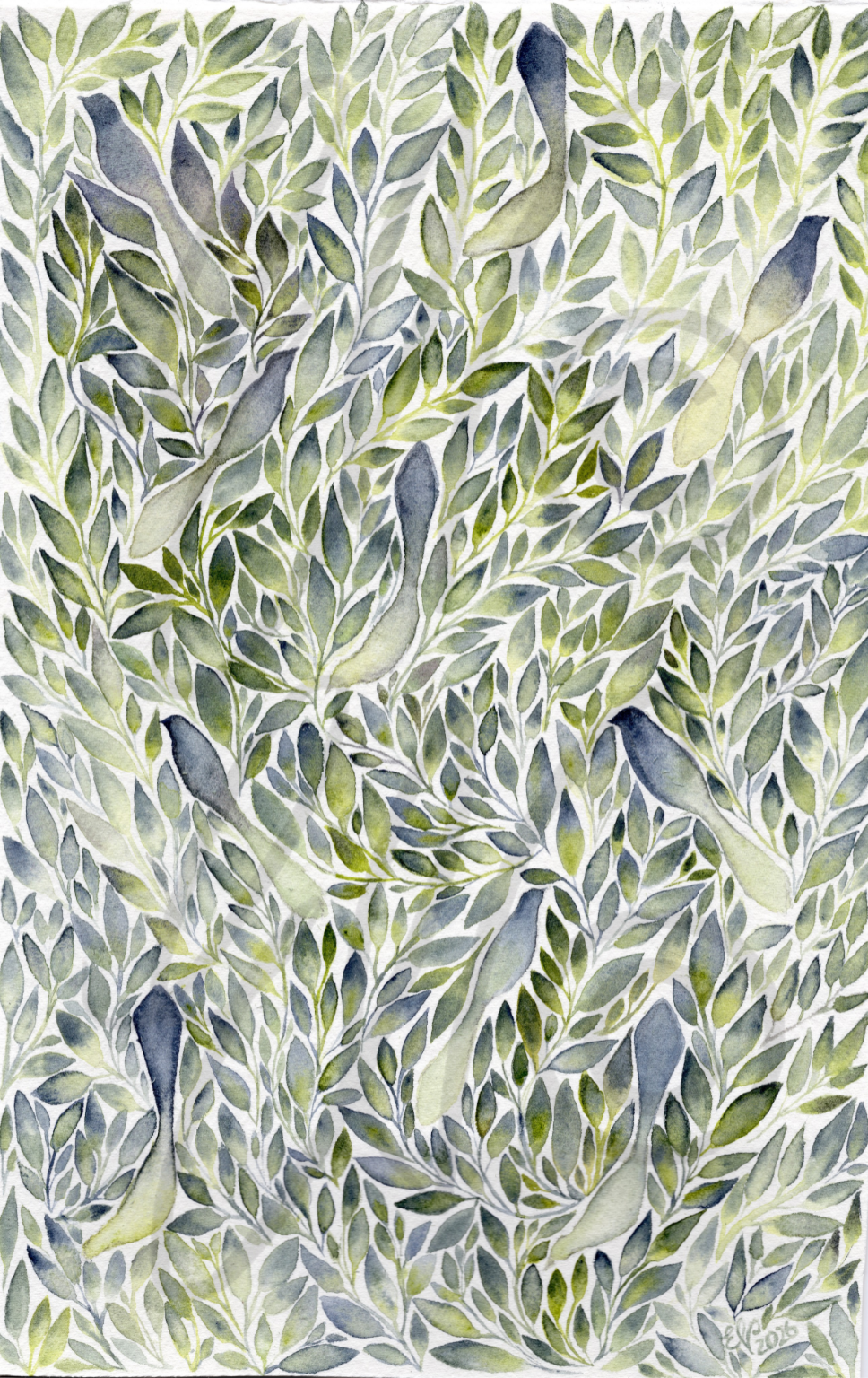 OMBRE BIRDS & LEAVES