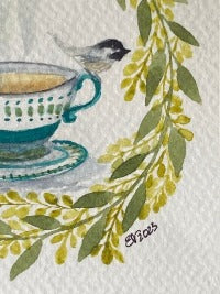 TEA WITH CHICKADEES MINIATURE