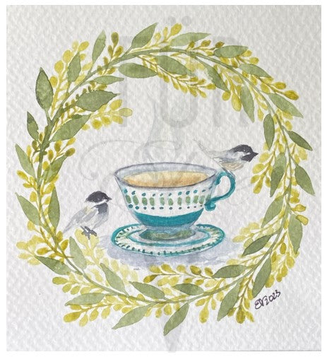 TEA WITH CHICKADEES MINIATURE