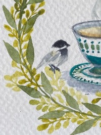 TEA WITH CHICKADEES MINIATURE