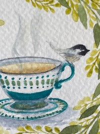 TEA WITH CHICKADEES MINIATURE